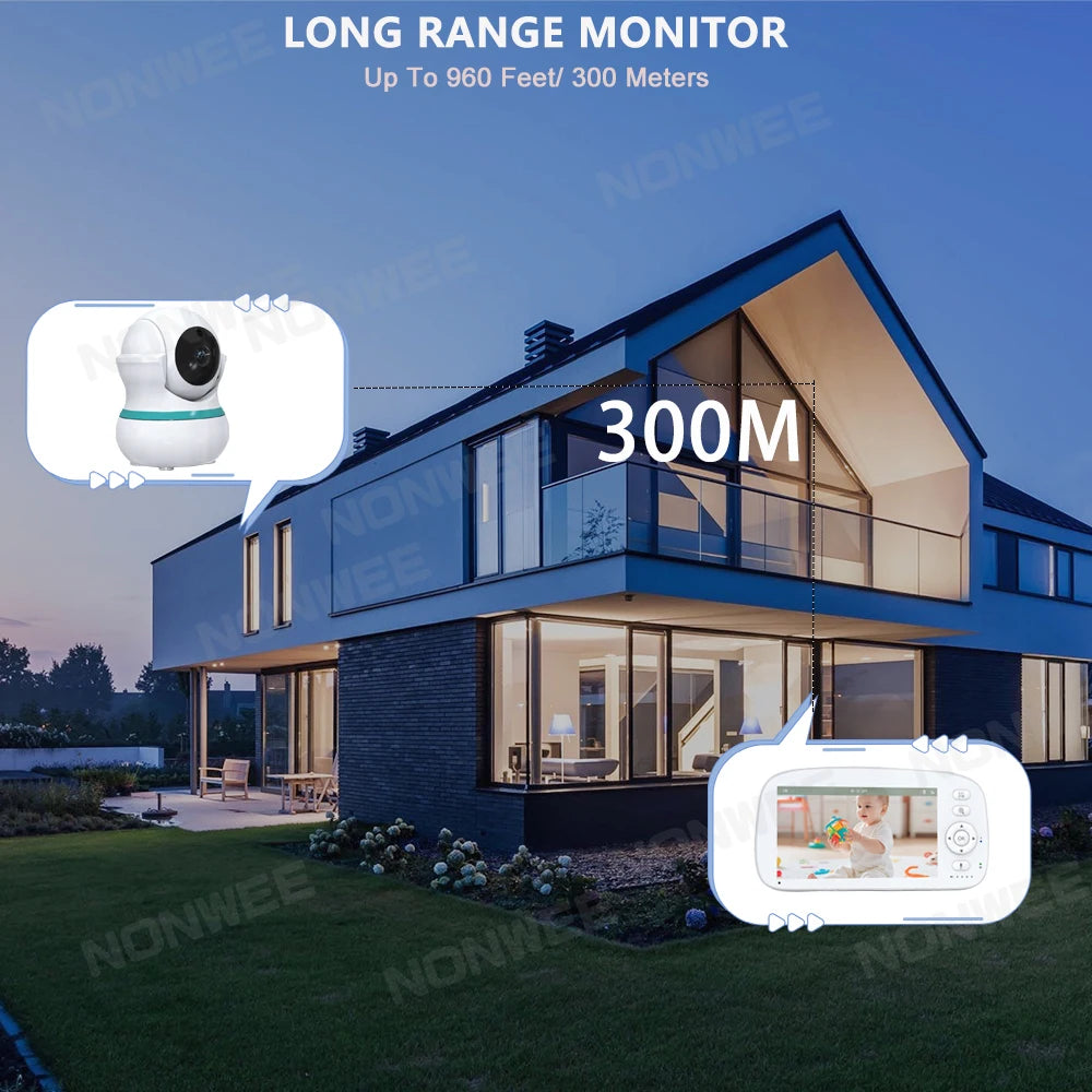 5" HD Baby Monitor | 2.4G FHSS, 5000mAh 35H | Temp Alert, VOX, 360°PT | 2WT, NV – CE/FCC