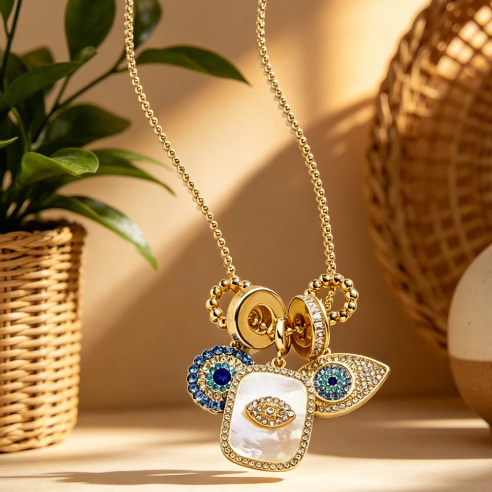 Evil Eye Charm Necklace 18K Gold Plated Stainless Steel Pendant For Women DIY Handmade Christmas Jewelry Gift For Women