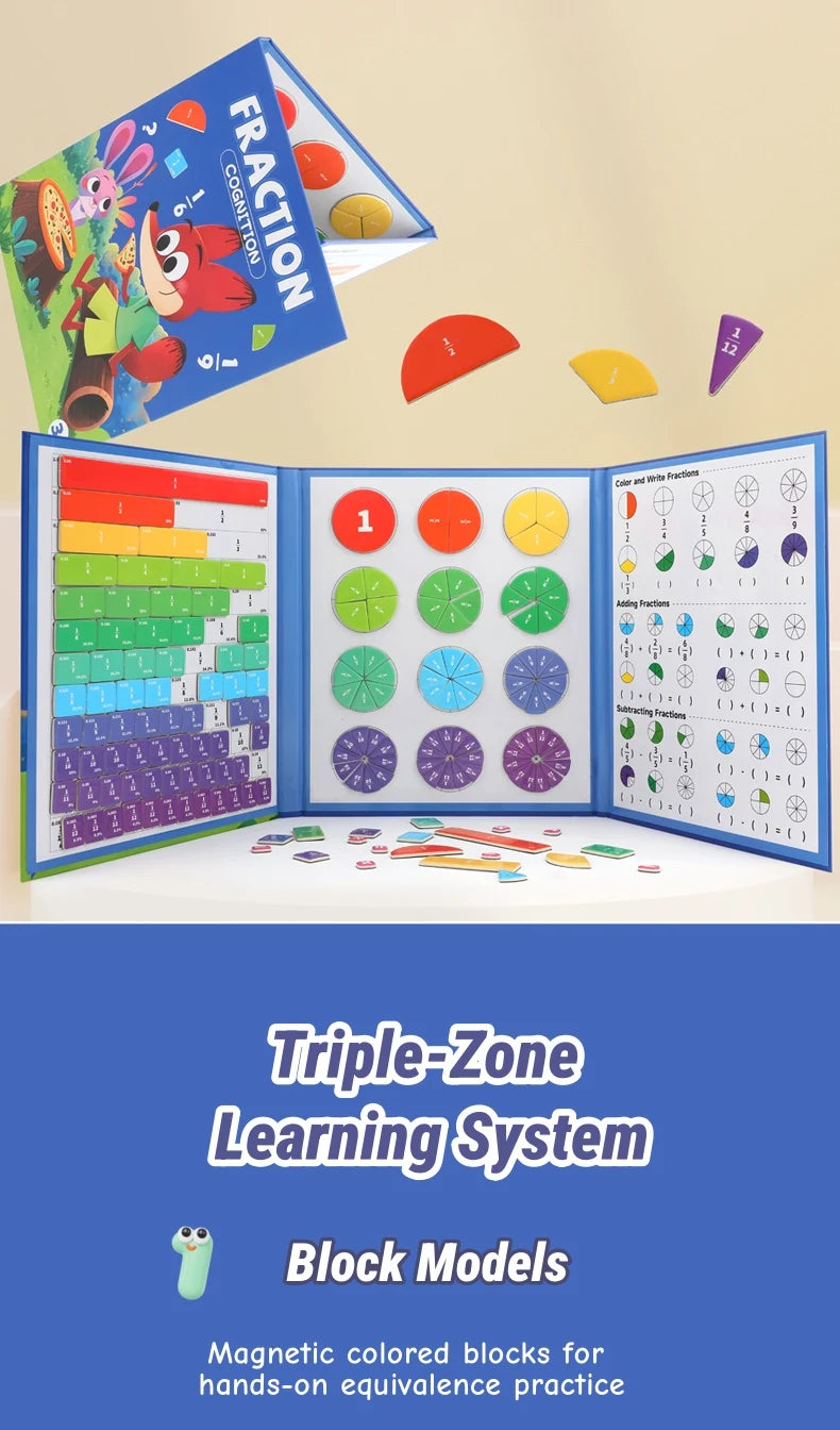 Magnetic Fraction Disk Teaching Aids, Fraction Science Education Model Practical School Interactive Enlightenment Teaching Aids, Block Diagram + Pie Diagram + Erasable Arithmetic Area, Addition and Subtraction Quantity Visual