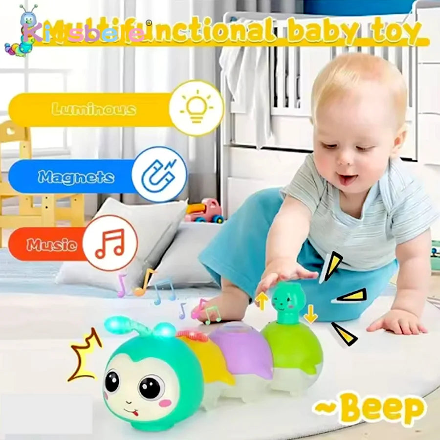 Montessori Electric Sensory Crawling Caterpillar Toys Christmas Gift for Toddler with Music and Light 1-3 Years Tummy Time Toy