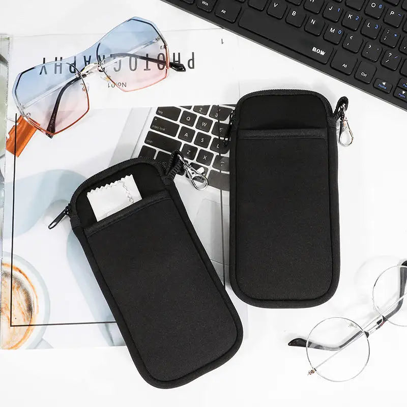 Portable Zipper Soft Glasses Case With Carabiner Sunglasses Case Zipper Eyeglass Pouch Glasses Protective Shell Bag 2 Style