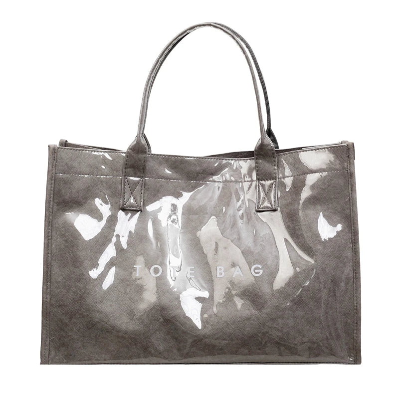 Women's Glossy Leather Tote Bag Letter Print Large Capacity Casual Commuter Shoulder Bag Fashion Daily Shopping Handbag 2026