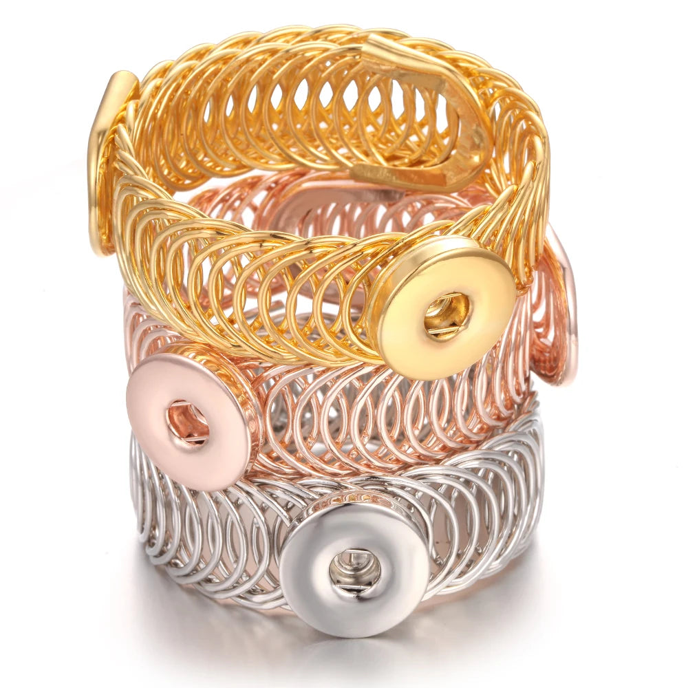 10pcs/lot Wholesale Metal 18mm Snap Button Bracelet Bangles Silver Gold Color Snap Bracelet Fit 20mm 18MM Snap Buttons Jewelry