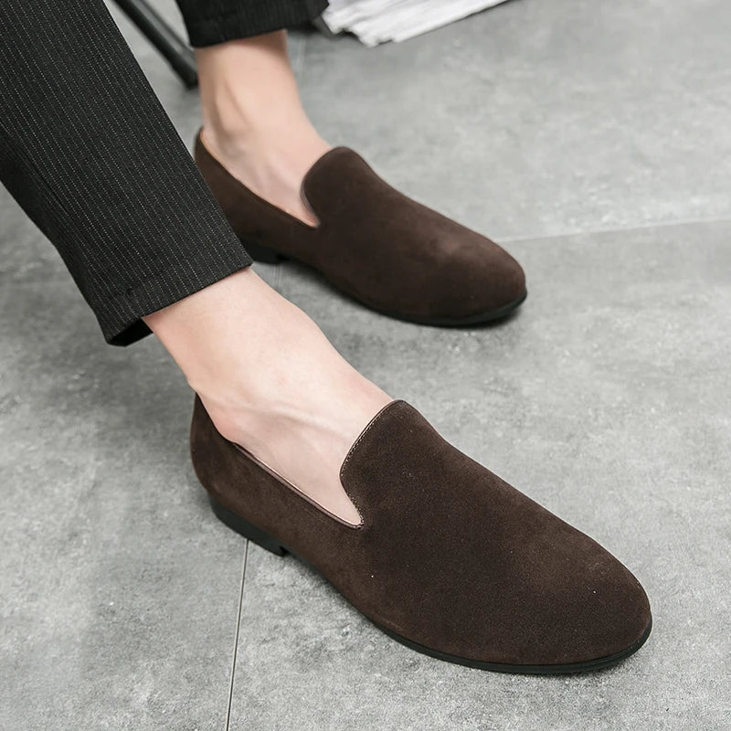 Fashion Classic Men Suede Shoes Male Pointed Brown Black Slip On Loafers Wedding Dress Homecoming Formal Footwear Zapatos Hombre