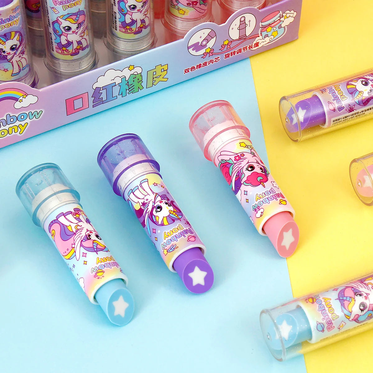 Pony-style lipstick, eraser, fun cosmetics, styling, school office painting, exam pencil, eraser, student and teacher gifts