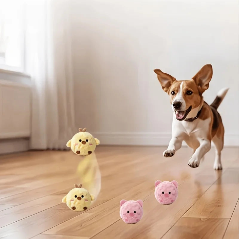 2pcs Pet Bounce Sound Plush Toy Yellow Chick Pink Pig Cat Dog Interactive Soothing Will Call Toy