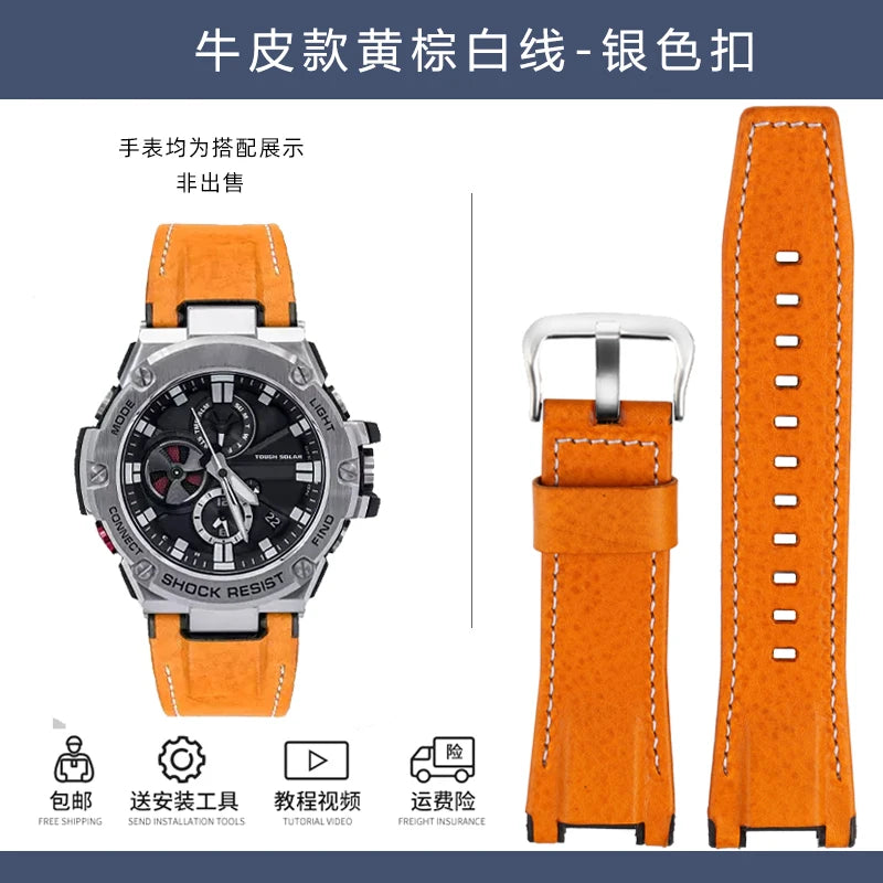 for Casio GST-S130/S110/S120/W130l/B100/W300 Strap Belt Genuine Leather Nylon Men's Watch Band Replacement bracelet Accessories