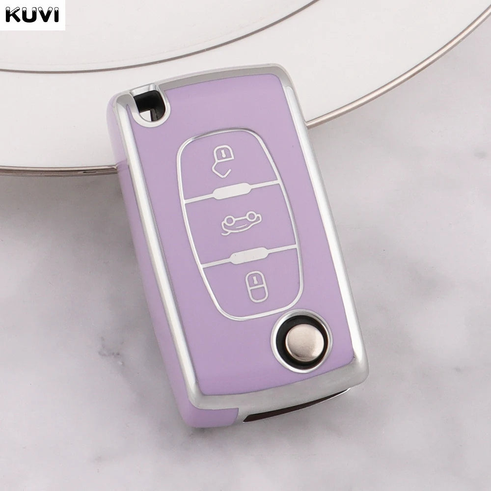TPU Car Flip Key Case Cover Shell Fob Keyless For Peugeot 107 207 307 308 407 607 3008 5008 For Citroen Xsara Picasso C5 C6 C8