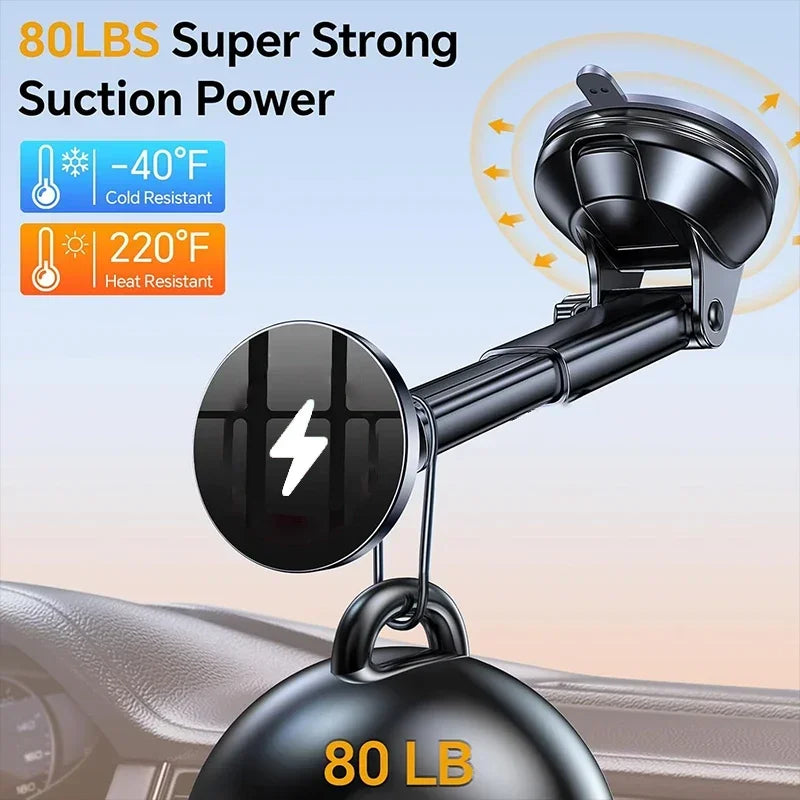 UYUXIO Magnetic Wireless Car Charger Windshield Dash 15W Fast Charging Adapter for iPhone 17 16 15 14 13 Car Mount Phone Holder