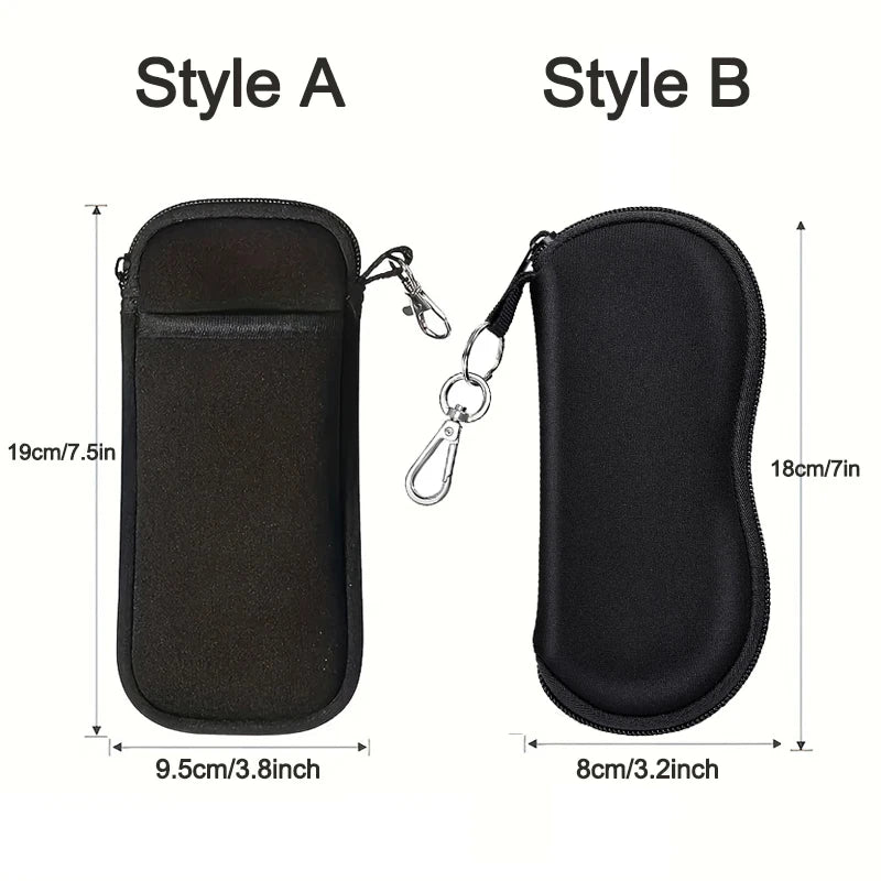 Portable Zipper Soft Glasses Case With Carabiner Sunglasses Case Zipper Eyeglass Pouch Glasses Protective Shell Bag 2 Style