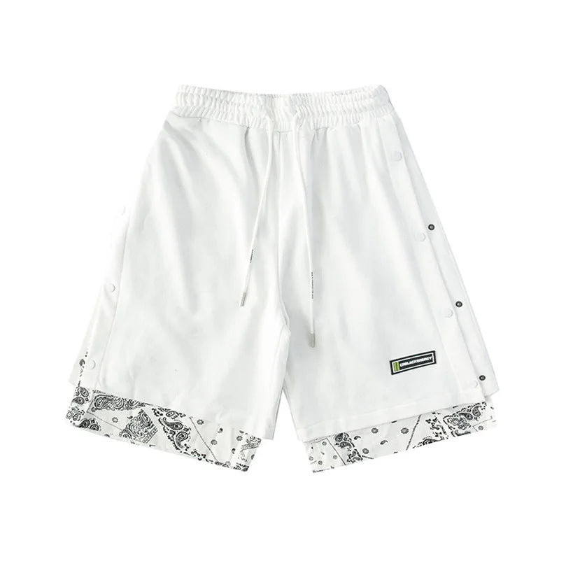 Men's Faux 2 Layer Breasted Bandana Shorts Spring Summer High Street Pants Oversize Paisley Harajuku Hip Hop Trousers 2025 Z1