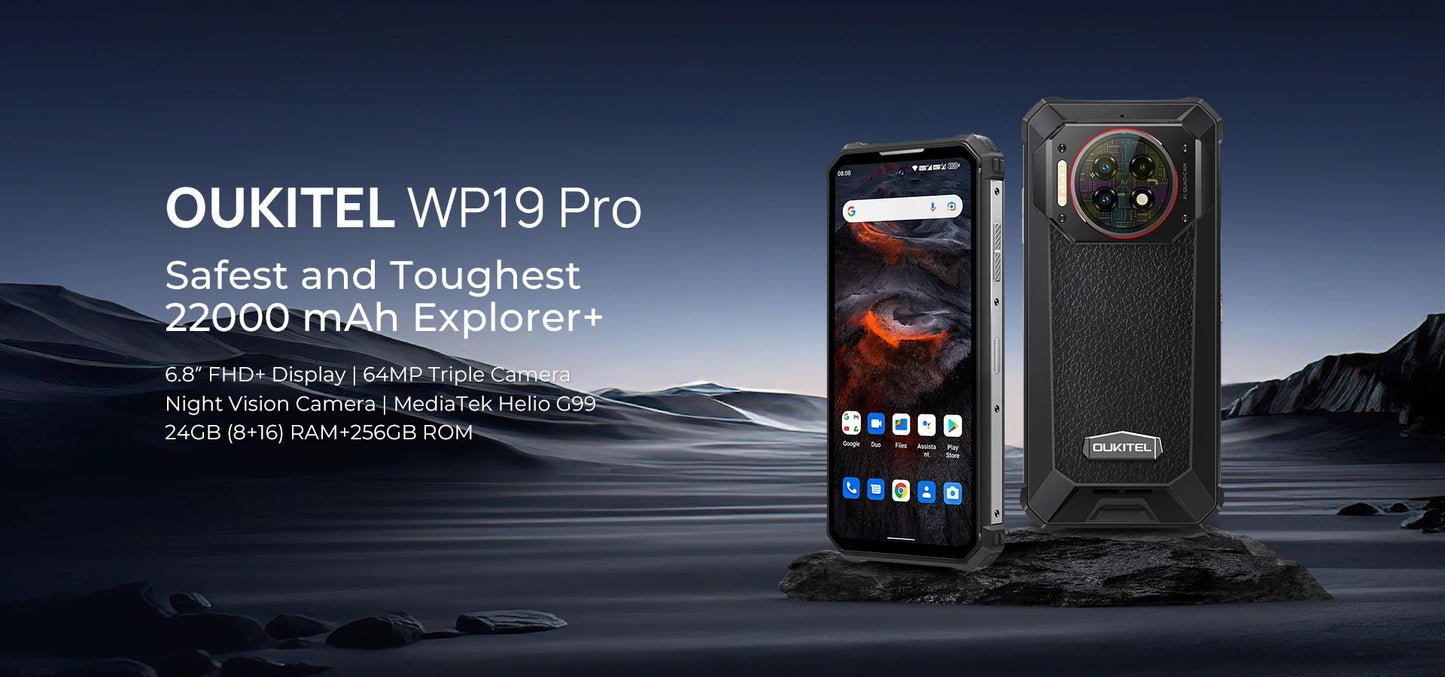 Rugged Phone Oukitel WP19 Pro Helio G99 Cellphone 22000mAh 24GB 256GB Smartphone 64MP Camera  120Hz Mobile Phone