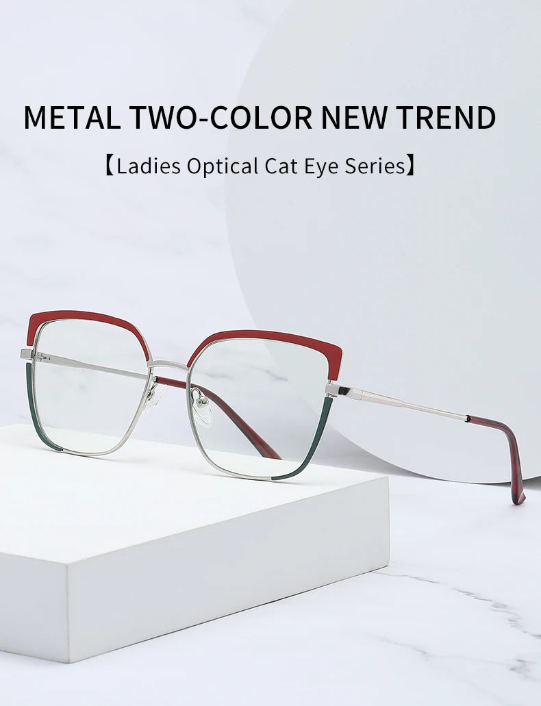 Fashionable anti-blue light glasses for women with a spring-legged metal frame in two colors; suitable for myopia.