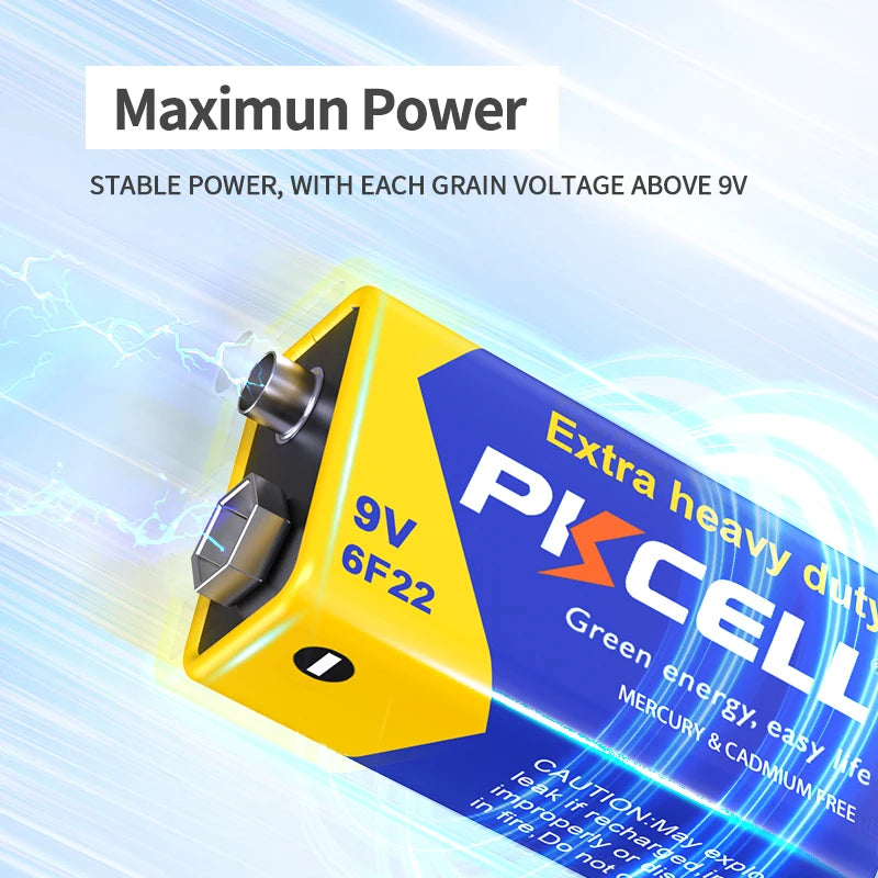 PKCELL 10PC 6F22 Battery PP3 9Volt Carbon Batteria Cell Leak-Proof Smoke Detector Batteries EN22 1604AU 6AM6 Zinc Carbon Battery
