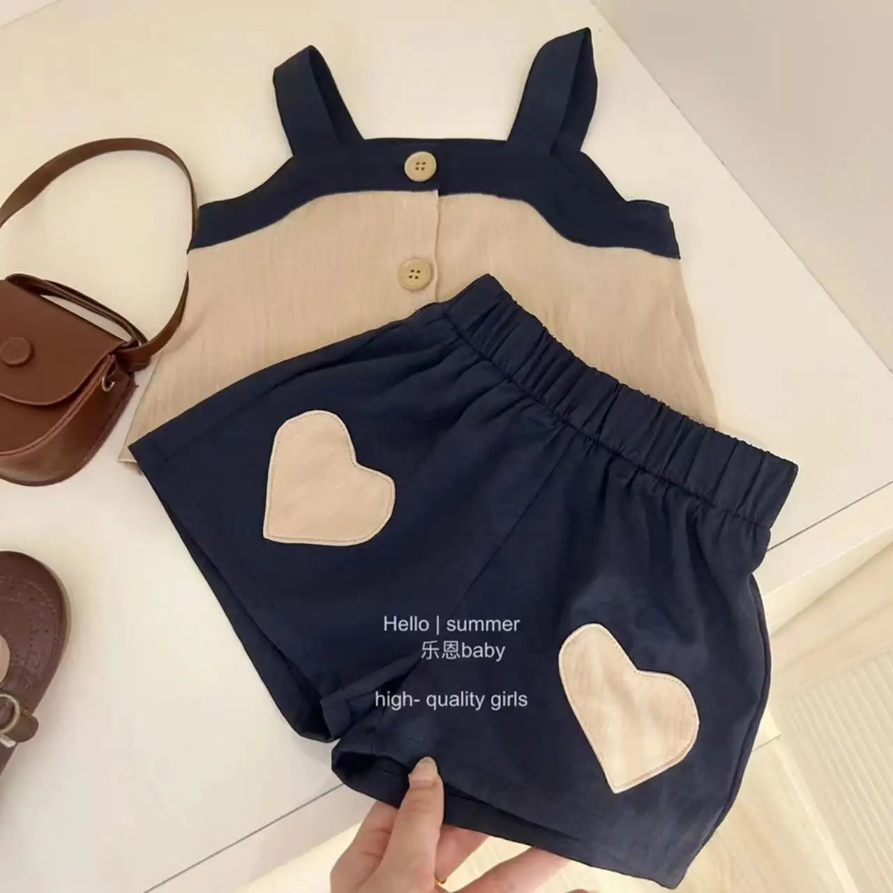 Girls' Summer Clothing Set  2025 New Children's Korean Fashion Square Collar Vest Top + Shorts 2Pcs Set Kids Girls Clothes 1-6Y
