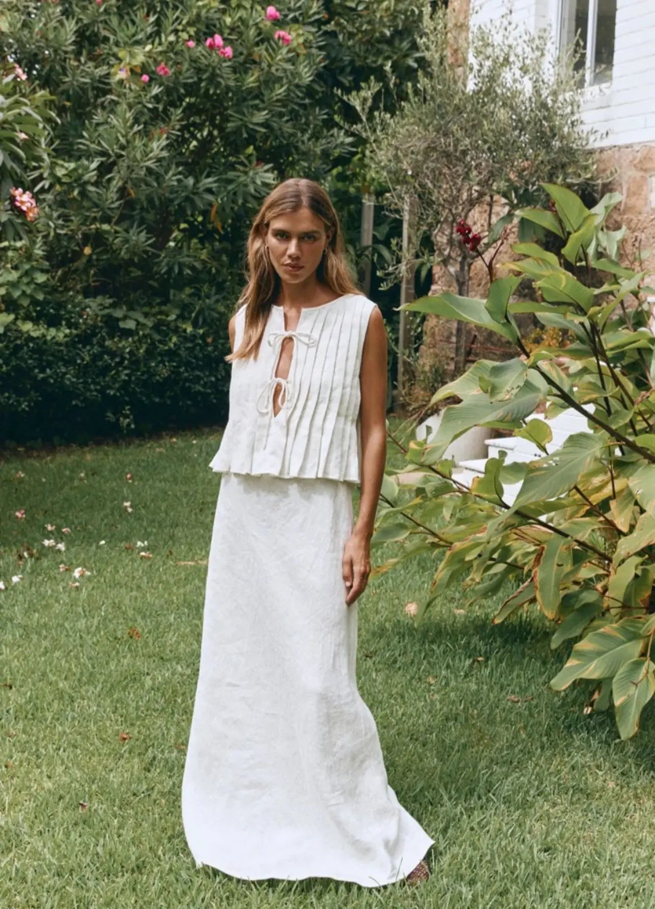 Sexy White Sleeveless Tie Shirt Top Long Skirt Two Piece 2026 Women Fashion Set Summer Holiday Beachwear Swimwear Cover Up A2860