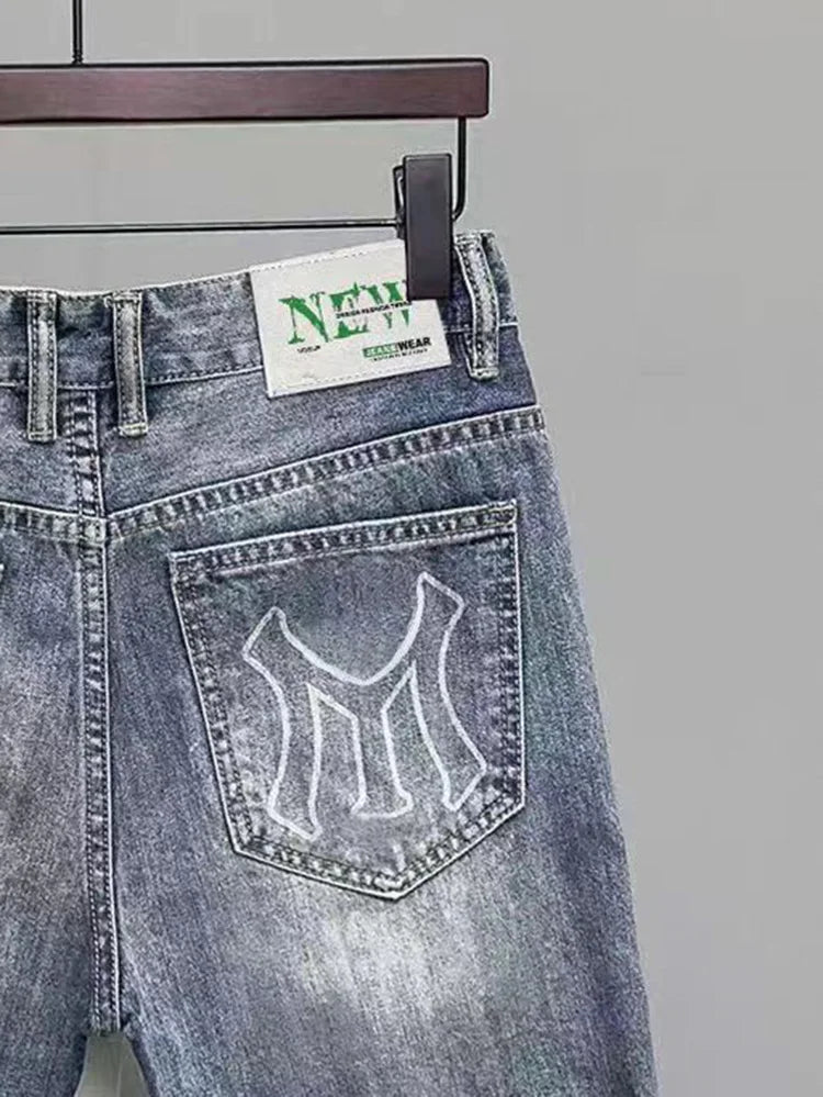 New Korean Style Clothes Luxury Washed Distressed Boyfriend Men's Casual Summer Denim Jeans Distressed Holes Prints Shorts Male