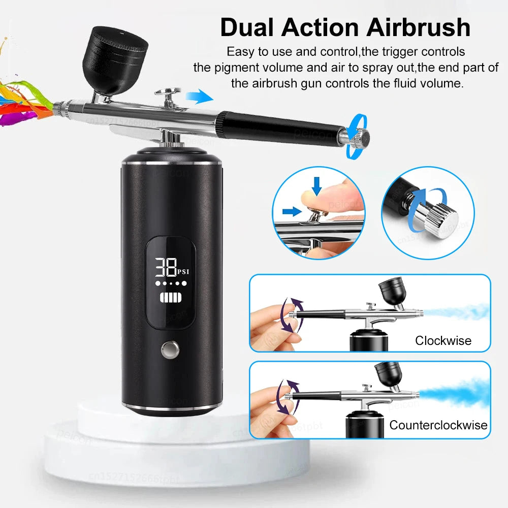 Portable Airbrush Nail with Compressor Mini Airbrush Nail Art Kit Handheld Spray Gun for Nails Art Painting Craft Cake
