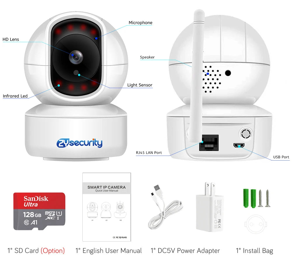 5MP 2.4/5G Wifi Camera with LAN Indoor Human Detect & Tracks Baby Camera Smart Home Security 2-way Audio Night Vision PTZ Camera