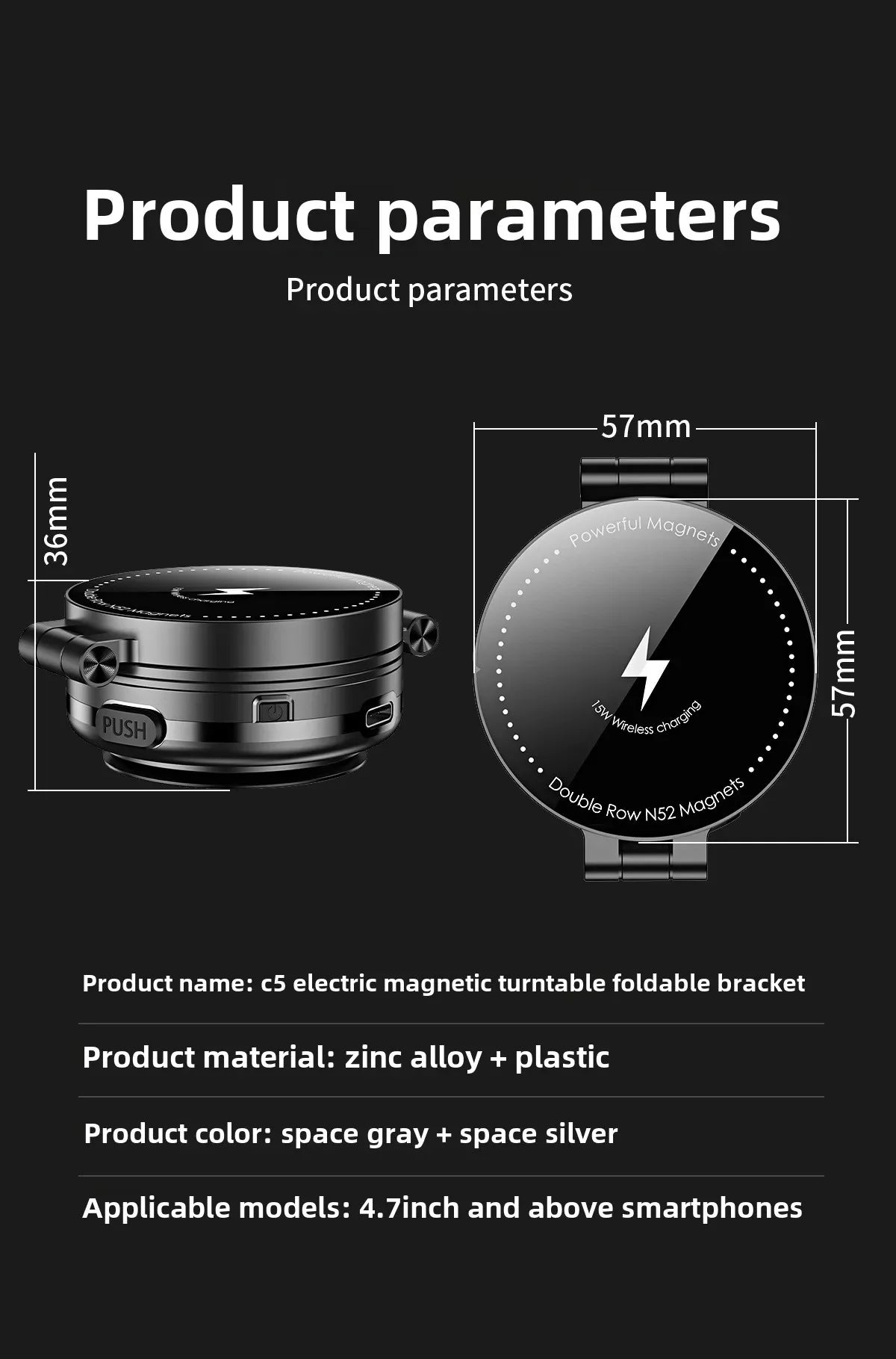 Electric Magnetic Car Phone Holder with Wireless Charger Car Magnetic Suction Cup Bath Shower Car Windshield Dashboard Bracket