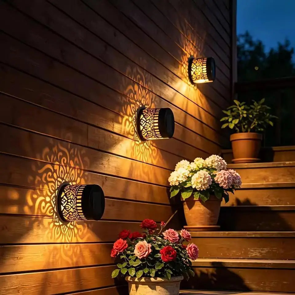 Solar Mandala Projection Waterproof Lantern, Hollow LED Wall Light for Backyard Pathway Courtyard Outdoor Night Decor