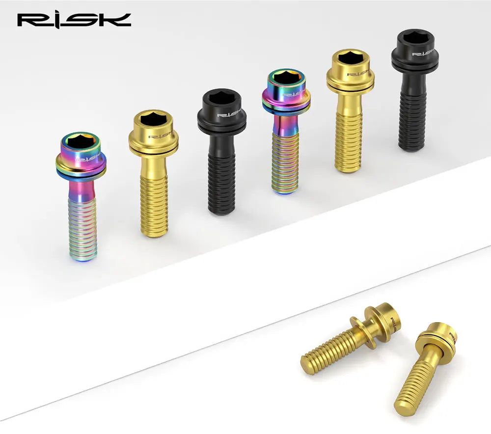6pc RISK Ti Bolts With Washer M5x18/20mm Titanium Screw For MTB Road Bike Front Fork Bicycle Stem Fixed Bolt Cycling Accessories