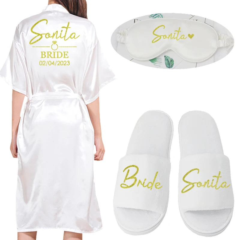 Customized Logo Bride Robe Wedding Bridesmaid Gift for Bridal Party Emulation Silk Soft Dress Home Bathrobe For Birthday Kimono