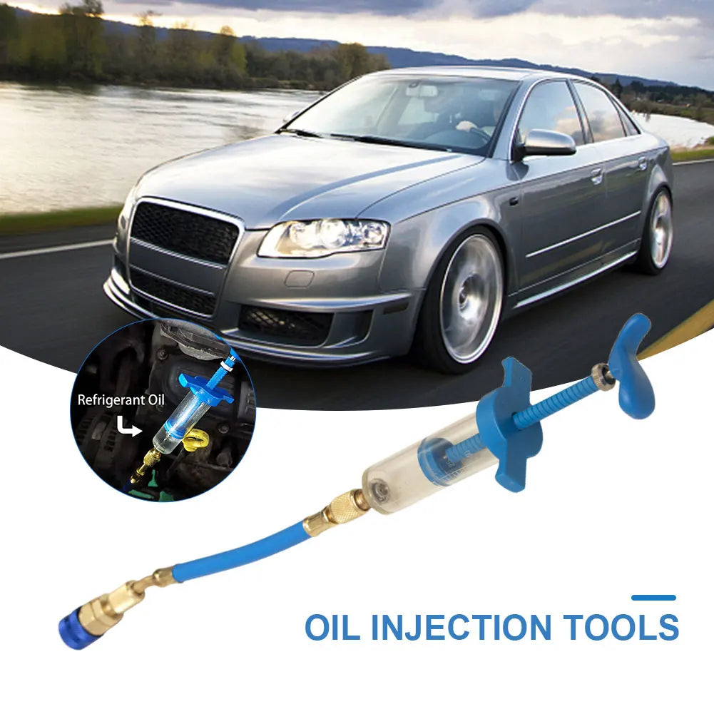 Car A/C Oil/Dye Injector 30Ml 1Oz with Low Side Quick Coupler Adapter 1/4 Air Conditioning Automotive Oiler Injection Syringe