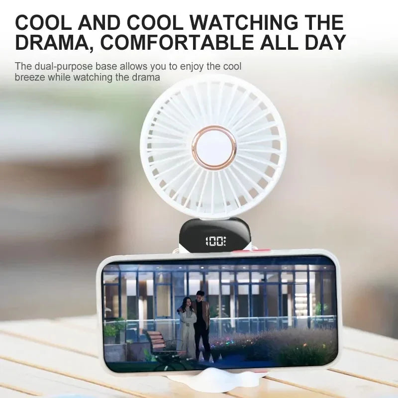 Folding Fan Mini Portable Hand-Held Fan Rechargeable Multifunctional Fan With Display Screen Neck Hanging Fans
