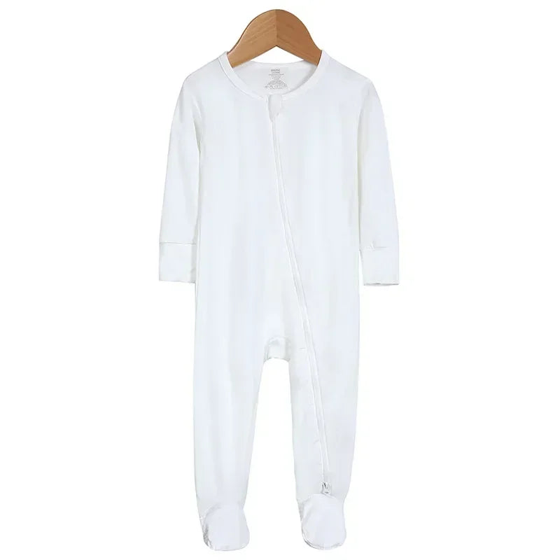 Baby Romper Bamboo Fiber Baby Boy Girl Clothes Newborn Zipper Footies Jumpsuit Solid Long-Sleeve Baby Clothing Pajamas 3 6 9 12M