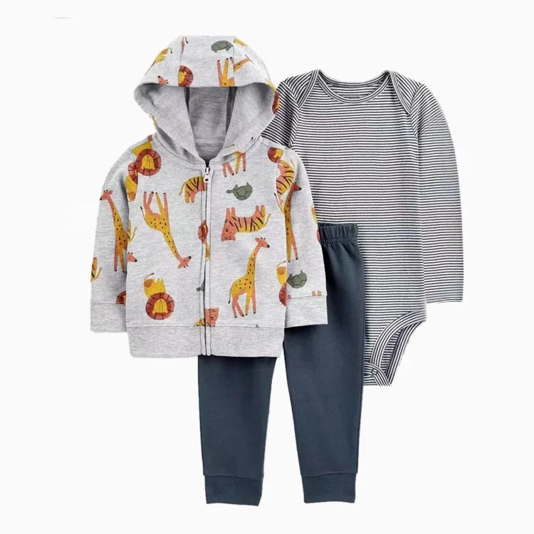 Infant Baby Boy Clothes Sets Winter Warm Cotton Hoodies+Romper+Pants Toddler Girls Clothes Hooded Coat+Jumpsuit+Trousers 3 PCS
