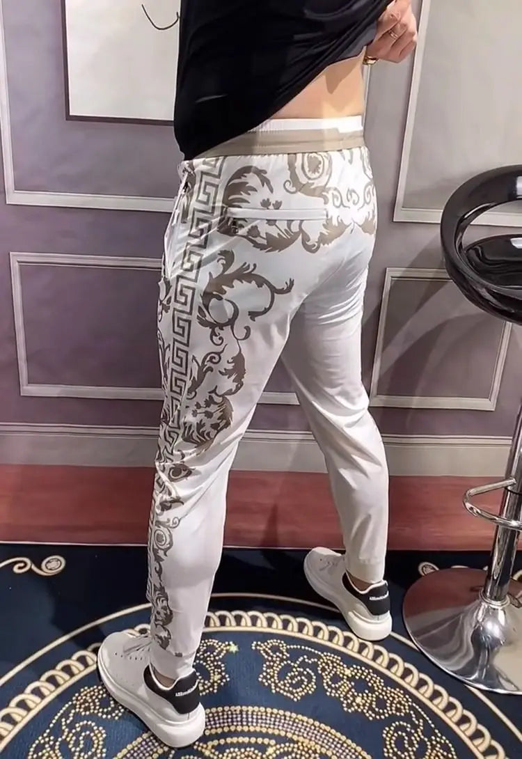 Men's Clothing Distinctive Printed Fashion Sports Pants Summer Thin All-match Slim-fit Stretch Casual Pants