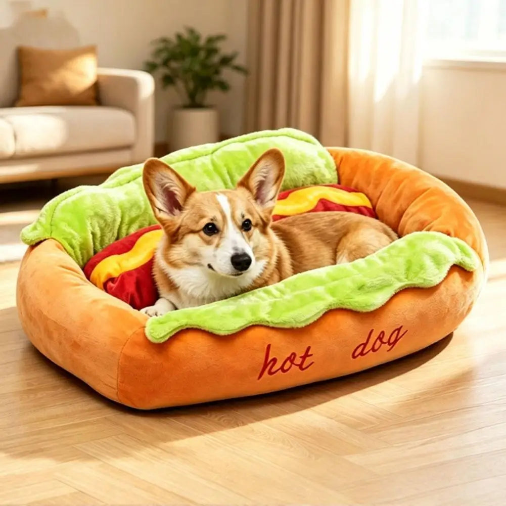 Pet Hot Dog Kennel Cute Cartoon Sausage Kennel Warm Comfortable Cat Dog Bed Sofa Removable Washable Pet Mat Pet Puppies Supplies