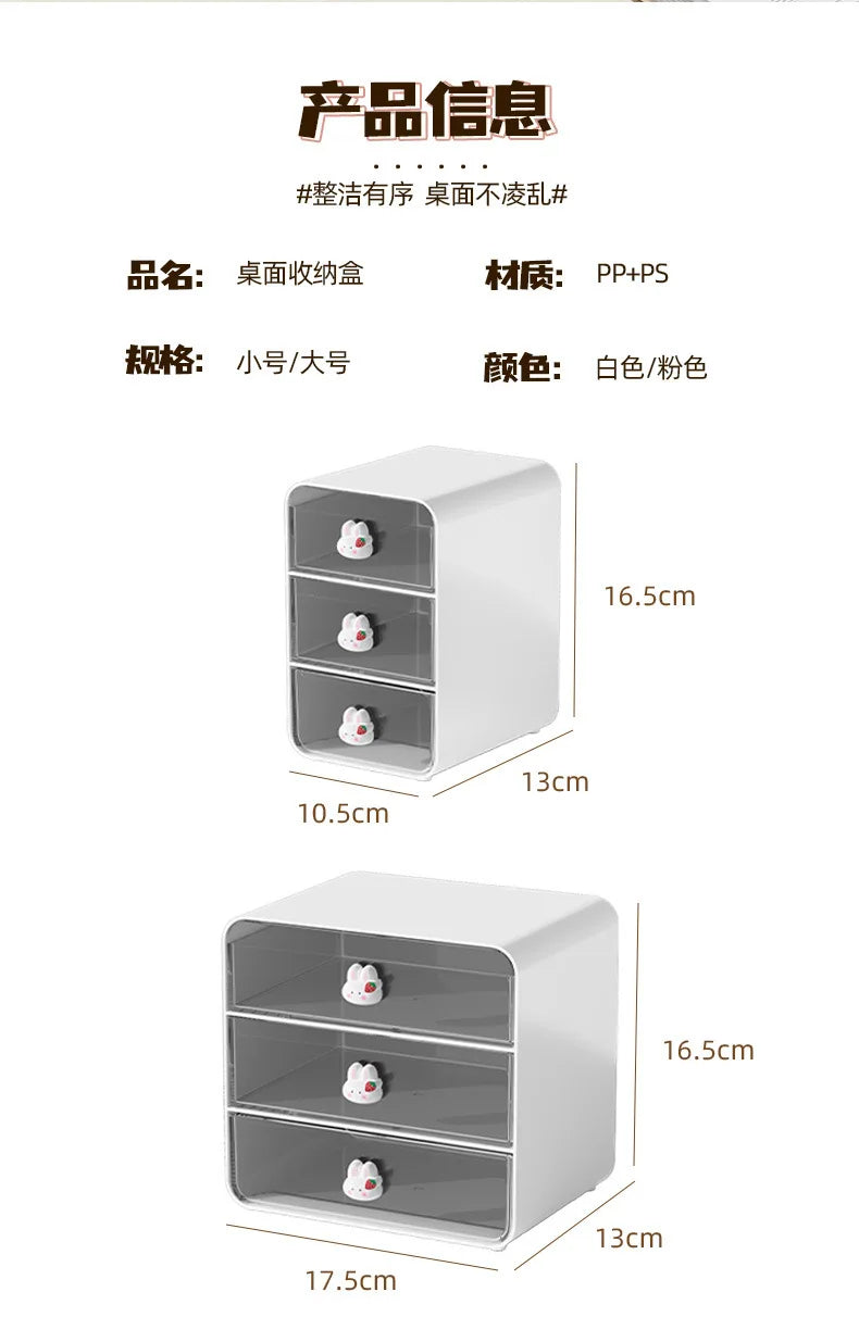 2-layer Cartoon Creative Pen Holder Storage Box Office Desktop Rabbit Makeup Organizer Children's Girls Student Desk Organizer