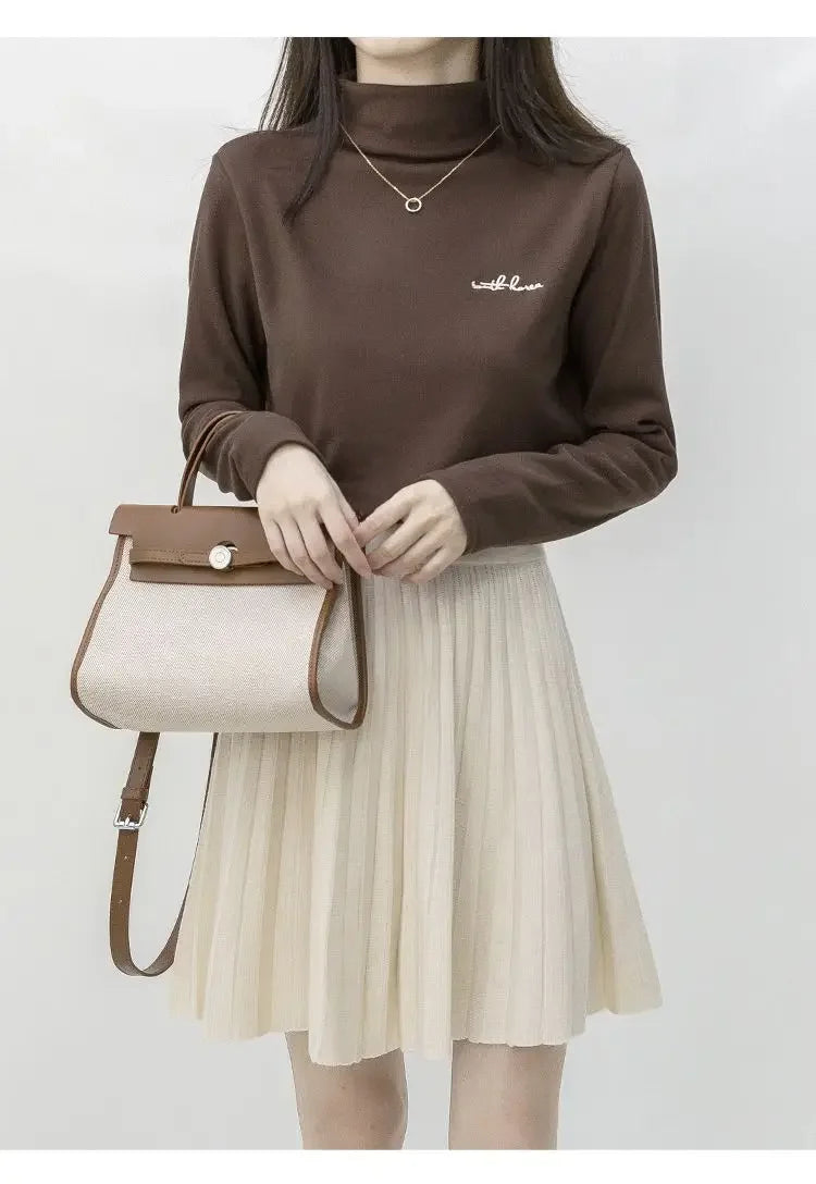 Clothes for Women Autumn Winter Korean Fashion Sexy Sweet Chic Pleated Skirts Elegant High Waist Solid Slim A-line Knitted Skirt