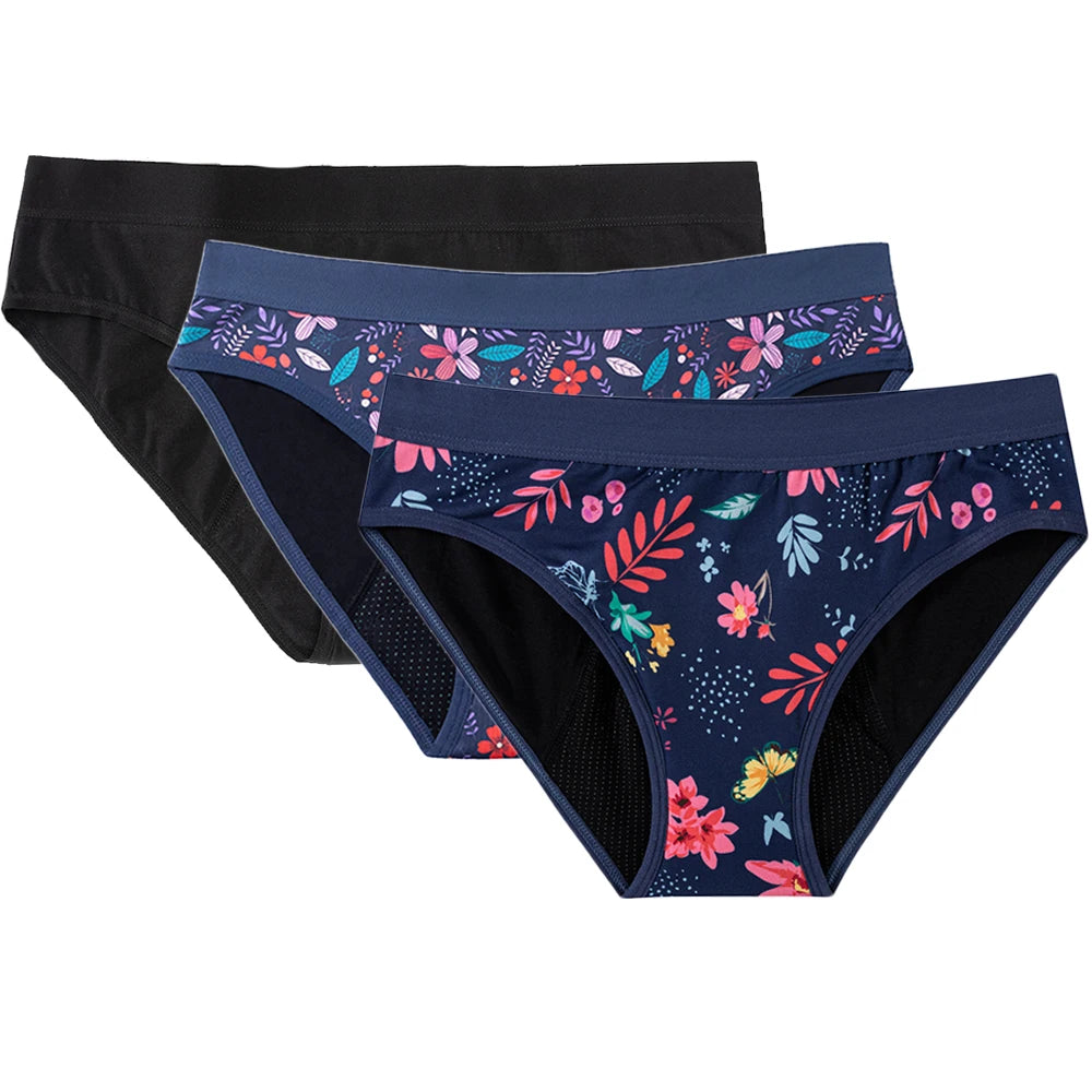 3PCS/Lot Girls Cotton Menstrual Panties For Teenager Printing Fabric Underwear 4-Layers Medium Flow Absorption Panties for Girls