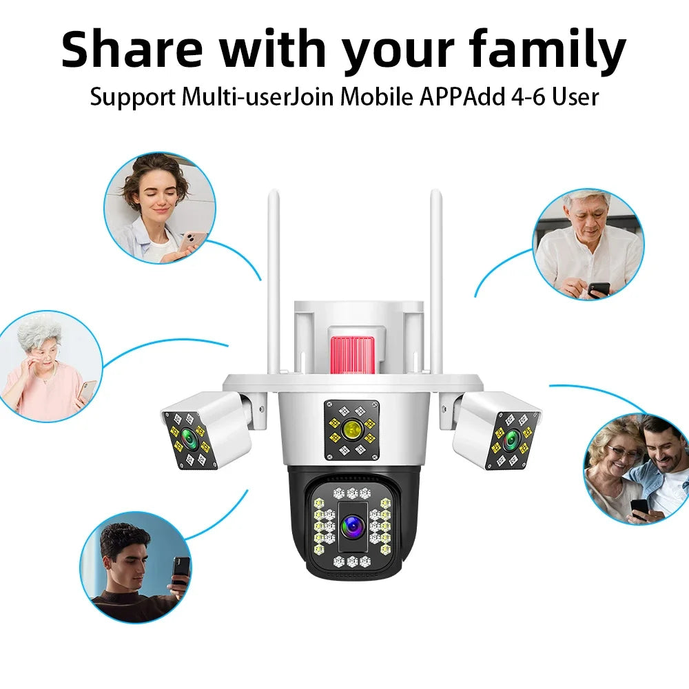 Linook 12MP, 4K, 4-lens, WiFi monitoring camera, IP camera, CCTV outdoor WiFi camera, WiFi security protection camera