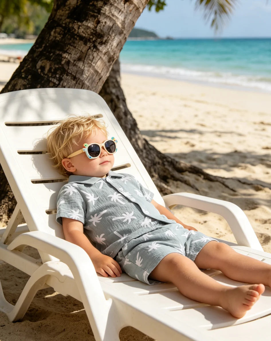 Baby Boy 2Pcs Summer Beach Set Palm Tree Print Short Sleeve Shirt Elastic Shorts Toddler Vacation Outfit