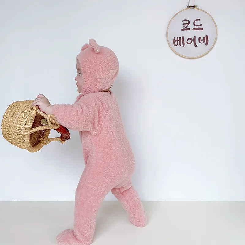 0-3T Newborn Kid Baby Boys Girls Winter Clothes Warm Baby Romper with Hat Cute Sweet Jumpsuit Cute Sweet Lovely Baby Outfit