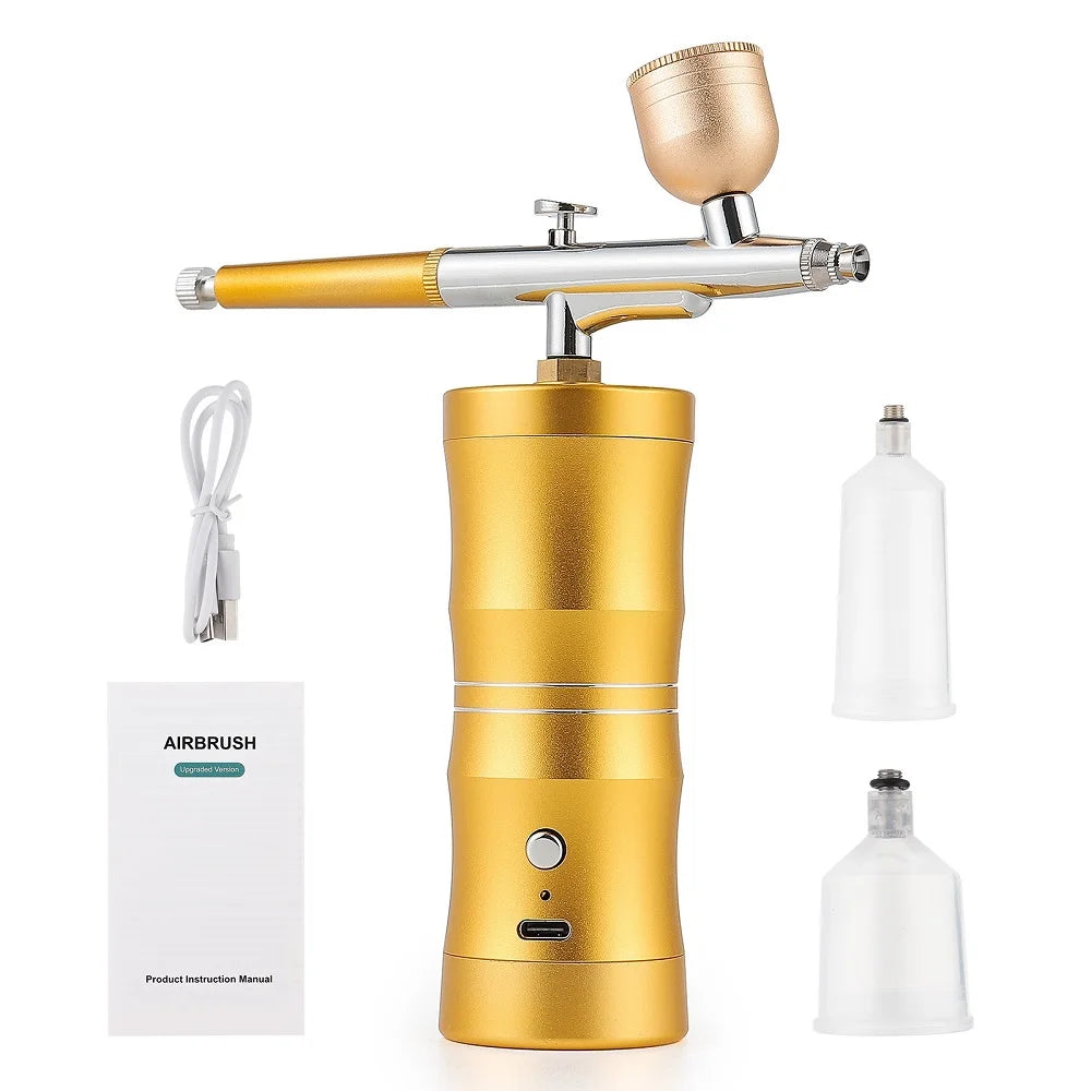 Top 0.3mm Pink Mini Air Compressor Kit Air-Brush Paint Spray Gun Airbrush For Nail Art Tattoo Craft Cake Nano Fog Mist Sprayer
