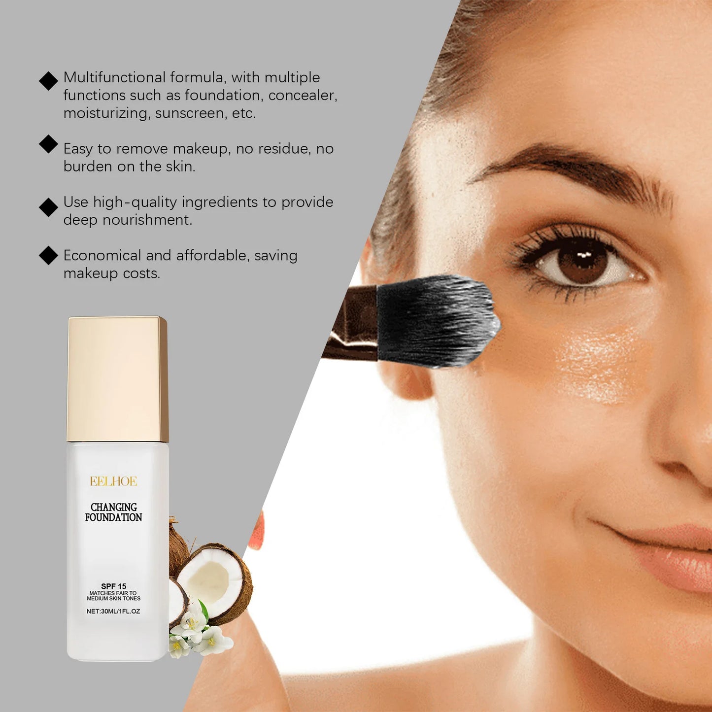 Spf 15 Colour Changing Foundation Full Coverage Waterproof Makeup of the Face Brightening Mature Skin Foundation Cosmetics 30ml