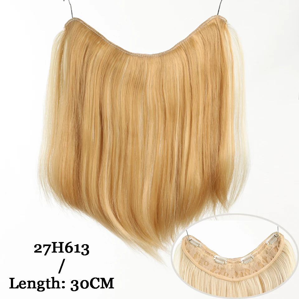 12Inch Synthetic V-shaped Layered 4 Clips Synthetic Long Straight Hair Extension Hairpiece Wig for Women