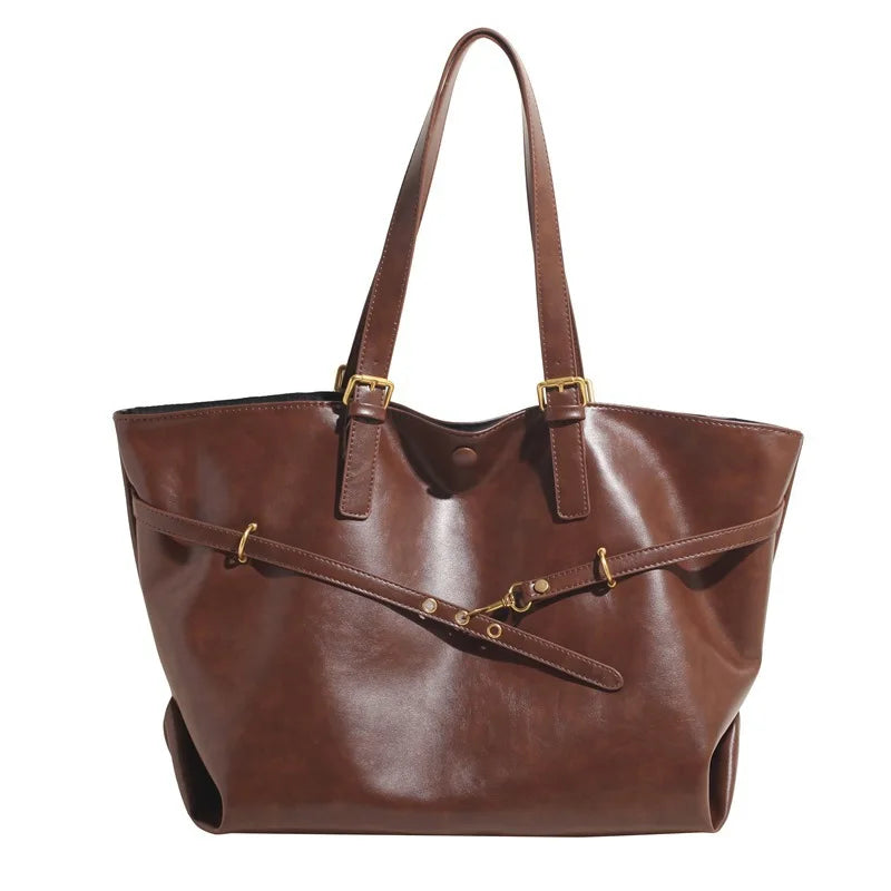 Tote Bag Designer Retro PU Leather Shoulder Handbag For Women Winter Trend Y2K Fashion Handbags Females Travel Luxury Tote Bags