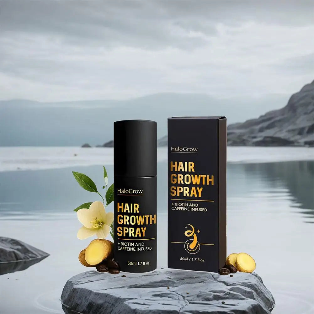 HaloGrow Hair Growth Spray Biotin Caffeine Castor Oil Infused Reduce Hair Loss Ginger Strengthen Root Advanced Hair Growth Spray