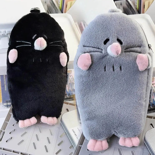 New Portable 3D Mole Pencil Case Plush Cartoon Large Capacity Stationery Bag Creative Cute Doll Stationery Case Dirty Resistant