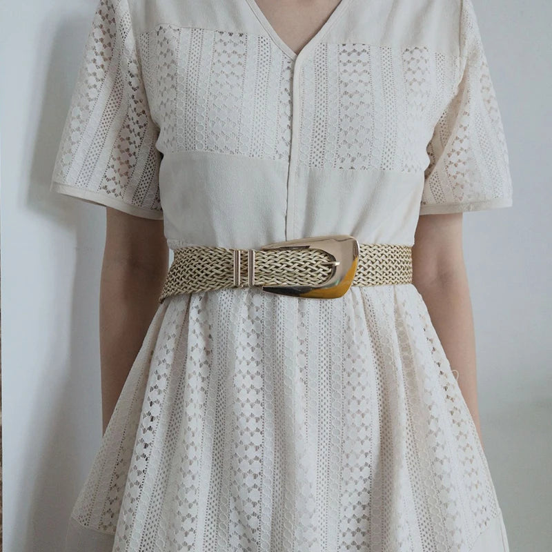 Fashion Women PP Straw Belt Bohemian Wide Elastic Waist Belt Braided Waistbelt Summer Casual Dress Waistband Apparel Accessories