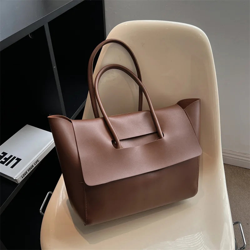 Large Capacity Women's Tote Bag Luxury PU Leather Shoulder Bag French Vintage Top-handle Handbag Casual Commute Shopper Bags