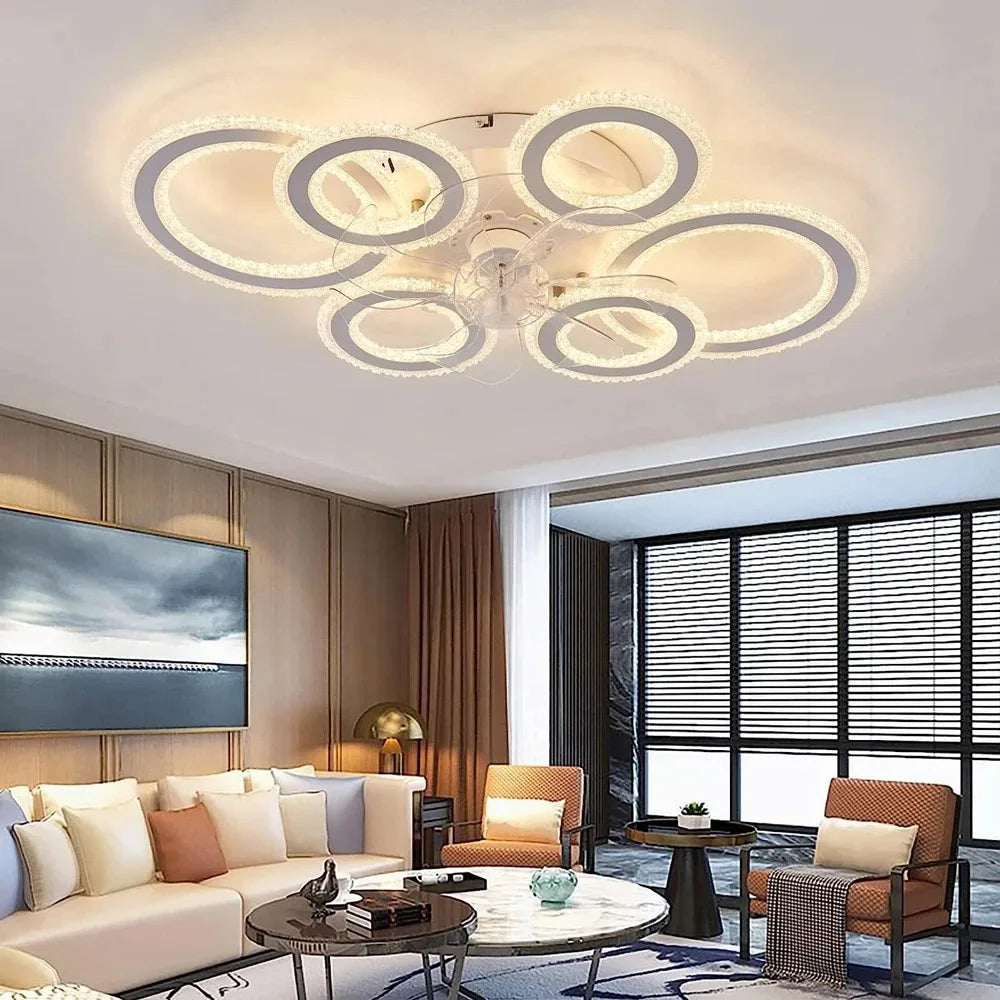Smart Ceiling Fan with Lights Remote Control 6 Speeds Modern Circular Ring LED Fan Lamp Fixtures Kitchen Bedroom Home Fan Lamp