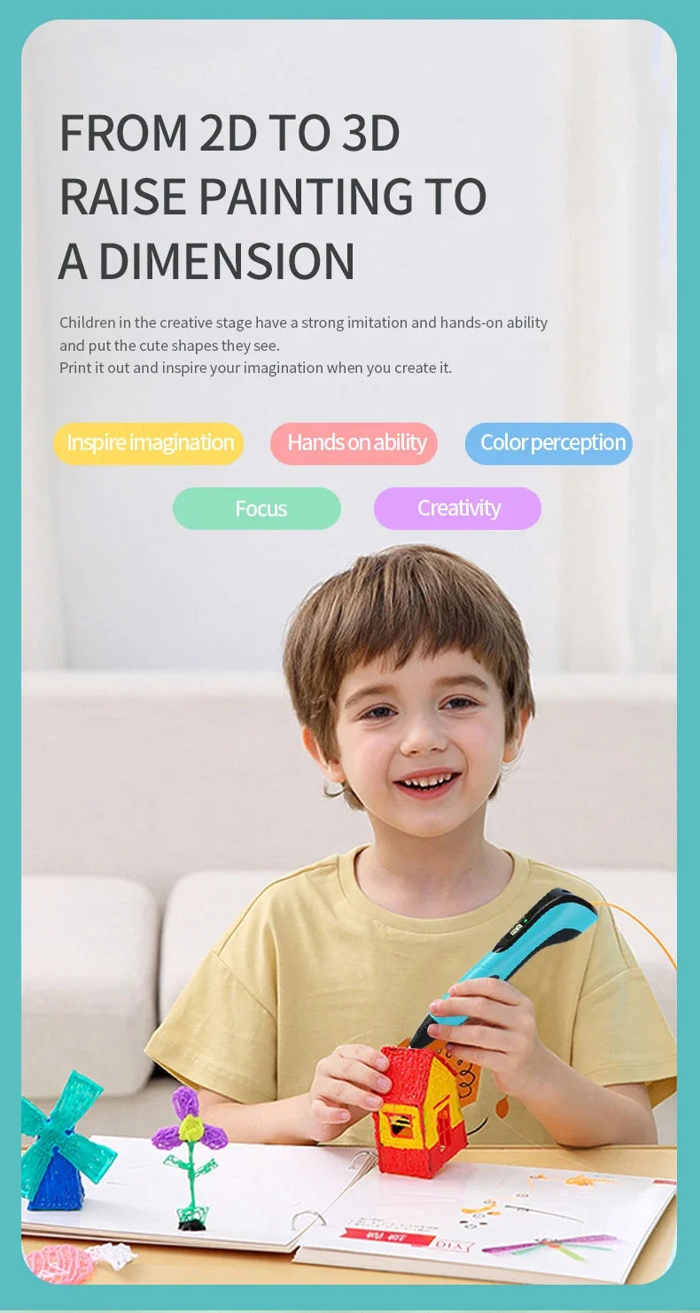 New 3D Printing Pen, Suitable 3D Pen Set for Children, PLA Filament, Children's Birthday or Christmas Gift