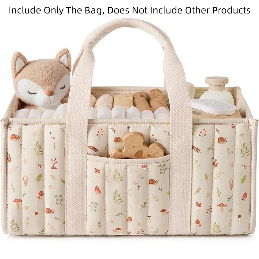 Large Capacity Baby Diaper Organizer Floral Beige Multi-Pocket Foldable Mommy Bag Multifunctional Portable Diaper Storage Bag